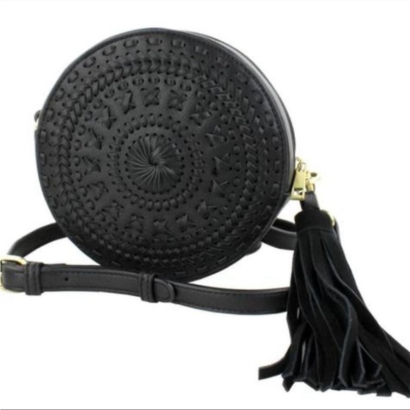 Street Level Black Round Whipstitch Crossbody Purse - Picture 5 of 5